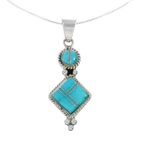 Southwest Turquoise Inlay Sterling Silver Box Chain Necklace Set JX129090
